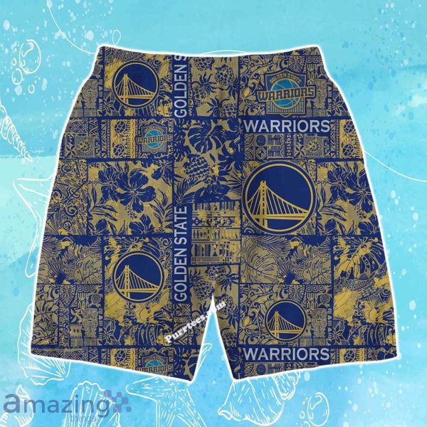 Golden State Warriors NBA Logo Vintage Floral Pattern Hawaiian Shirt & Short Product Photo 4