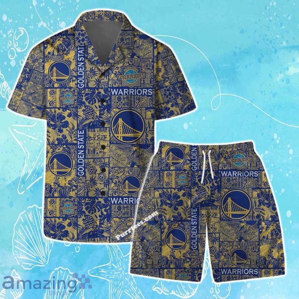 Golden State Warriors NBA Logo Vintage Floral Pattern Hawaiian Shirt & Short Product Photo 1