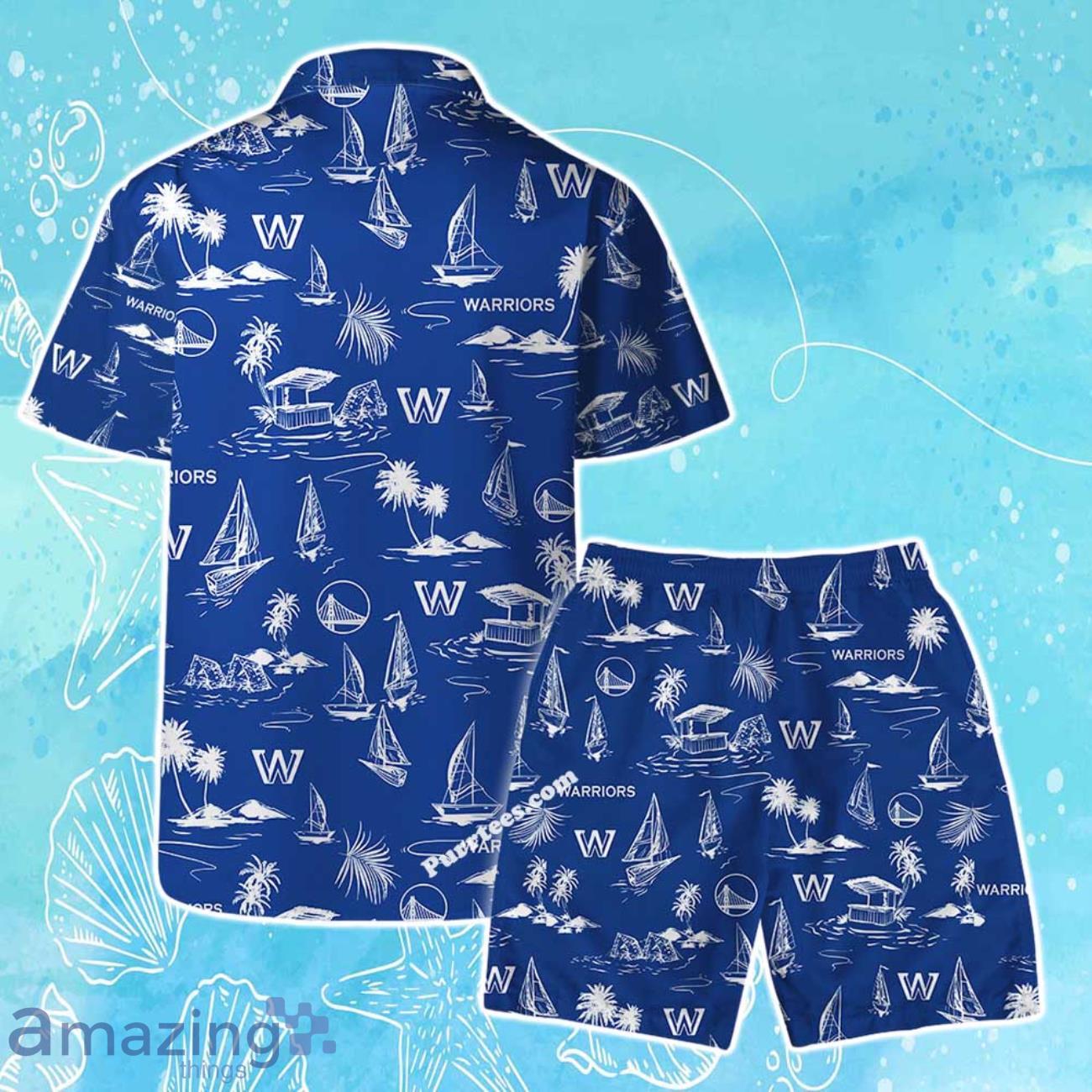 Golden State Warriors Team Logo Beach Vibes Pattern Hawaiian Shirt & Short image Golden State Warriors Team Logo Beach Vibes Pattern Hawaiian Shirt & Short Product Photo 2