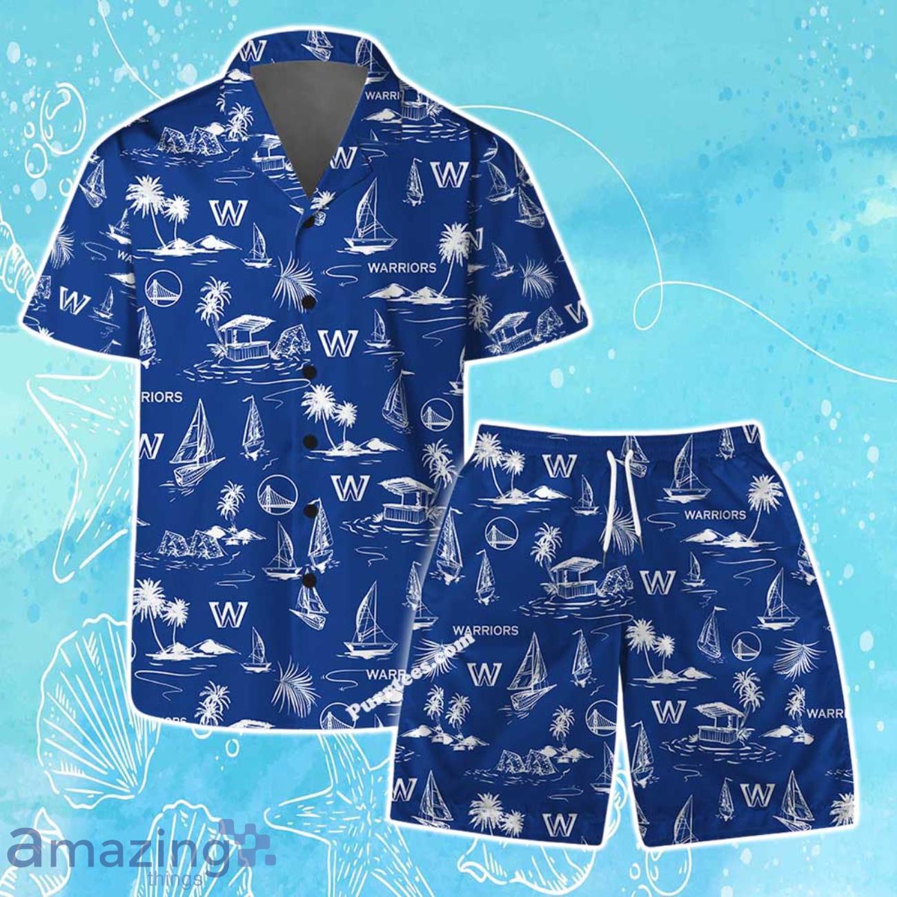 Golden State Warriors Team Logo Beach Vibes Pattern Hawaiian Shirt & Short image Golden State Warriors Team Logo Beach Vibes Pattern Hawaiian Shirt & Short Product Photo 1