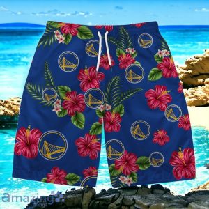Golden State Warriors Team Logo Hawaiian Shirt And Short Floral Pattern Product Photo 3