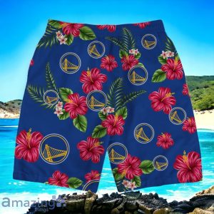 Golden State Warriors Team Logo Hawaiian Shirt And Short Floral Pattern Product Photo 4