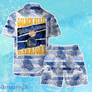Golden State Warriors Team Logo Pattern Leaves Tropical Hawaiian Shirt & Short Product Photo 2