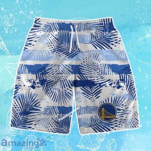 Golden State Warriors Team Logo Pattern Leaves Tropical Hawaiian Shirt & Short Product Photo 3