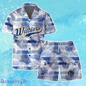 Golden State Warriors Team Logo Pattern Leaves Tropical Hawaiian Shirt & Short Product Photo 1