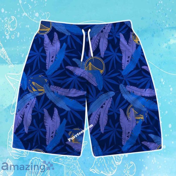 Golden State Warriors Team Logo Pattern Leaves Vintage Art Hawaiian Shirt & Short Product Photo 3