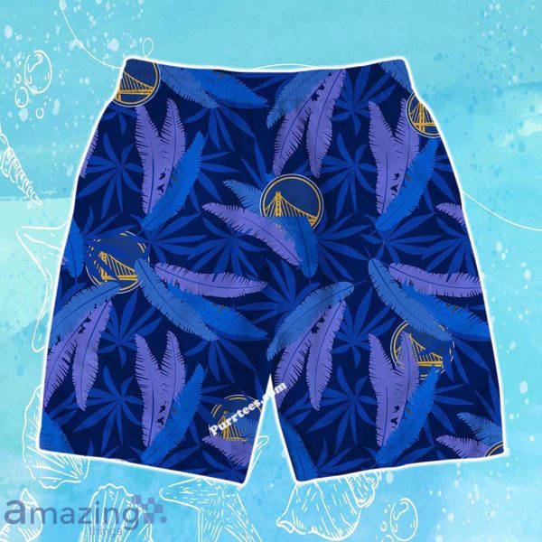 Golden State Warriors Team Logo Pattern Leaves Vintage Art Hawaiian Shirt & Short Product Photo 4