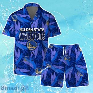 Golden State Warriors Team Logo Pattern Leaves Vintage Art Hawaiian Shirt & Short Product Photo 1
