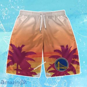 Golden State Warriors Team Logo Pattern Sunset Tropical Hawaiian Shirt & Short image Golden State Warriors Team Logo Pattern Sunset Tropical Hawaiian Shirt & Short Product Photo 3
