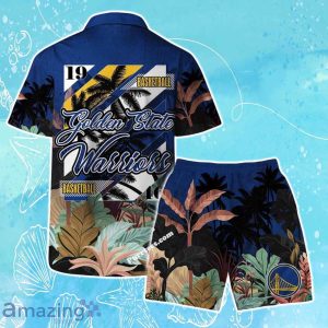 Golden State Warriors Team Logo Pattern Tropical Hawaiian Shirt & Short Product Photo 2