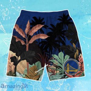 Golden State Warriors Team Logo Pattern Tropical Hawaiian Shirt & Short Product Photo 4
