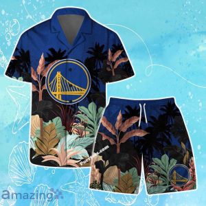 Golden State Warriors Team Logo Pattern Tropical Hawaiian Shirt & Short Product Photo 1