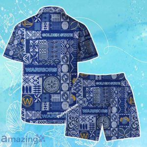 Golden State Warriors Team Logo Tropical Pattern Hawaiian Shirt & Short Product Photo 2