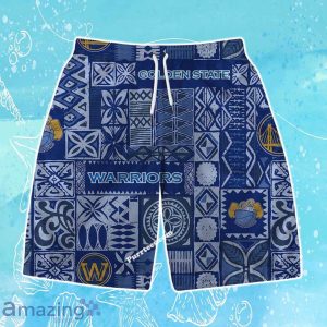 Golden State Warriors Team Logo Tropical Pattern Hawaiian Shirt & Short Product Photo 3