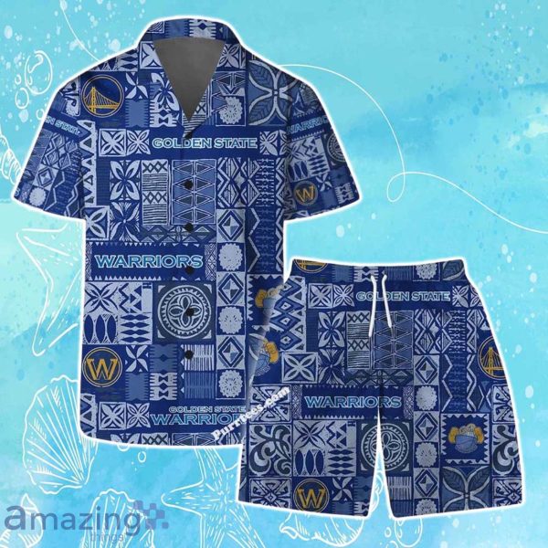 Golden State Warriors Team Logo Tropical Pattern Hawaiian Shirt & Short Product Photo 1