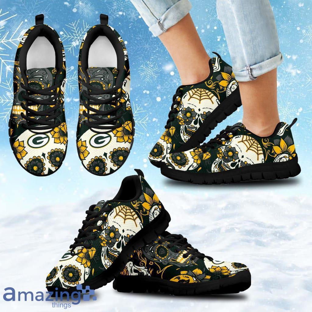 Green Bay Packers Colorful Sugar Skull Sneakers Shoes Gift For Big Fans image Green Bay Packers Colorful Sugar Skull Sneakers Shoes Gift For Big Fans Product Photo 1