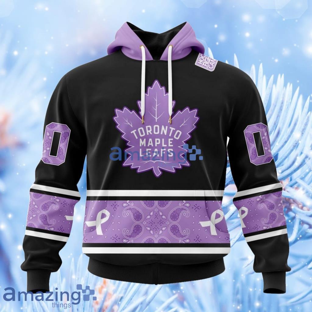 Nhl Toronto Maple Leafs Special Black And Lavender Hockey Fight Cancer Design Personalized Hoodie 3D All Over Print Attract Gift For Men And Women Product Photo 1