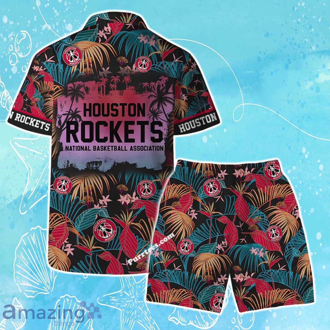 Houston Rockets Team Logo Pattern Aloha Colorful Hawaiian Shirt & Short image Houston Rockets Team Logo Pattern Aloha Colorful Hawaiian Shirt & Short Product Photo 2