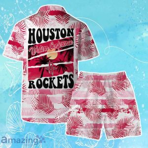 Houston Rockets Team Logo Pattern Leaves Tropical Hawaiian Shirt & Short Product Photo 2