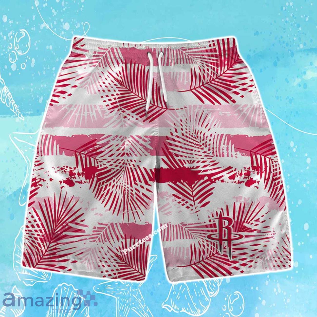 Houston Rockets Team Logo Pattern Leaves Tropical Hawaiian Shirt & Short image Houston Rockets Team Logo Pattern Leaves Tropical Hawaiian Shirt & Short Product Photo 3