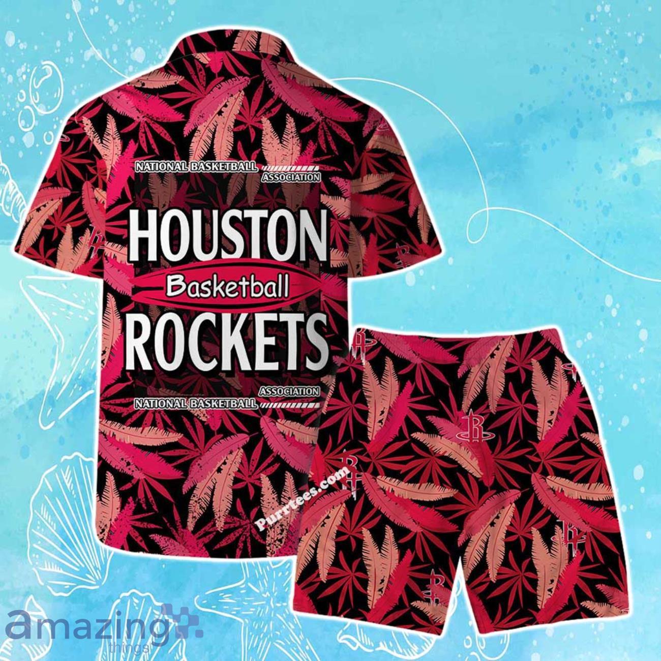 Houston Rockets Team Logo Pattern Leaves Vintage Art Hawaiian Shirt & Short image Houston Rockets Team Logo Pattern Leaves Vintage Art Hawaiian Shirt & Short Product Photo 2