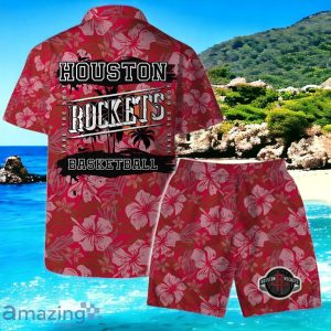 Houston Rockets Team Logo Pattern Retro Hawaiian Shirt And Short Product Photo 2