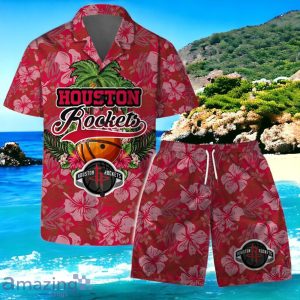 Houston Rockets Team Logo Pattern Retro Hawaiian Shirt And Short Product Photo 1