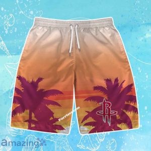 Houston Rockets Team Logo Pattern Sunset Tropical Hawaiian Shirt & Short Product Photo 3