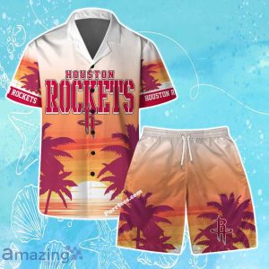Houston Rockets Team Logo Pattern Sunset Tropical Hawaiian Shirt & Short Product Photo 1