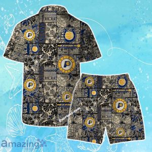 Indiana Pacers NBA Logo Vintage Floral Pattern Hawaiian Shirt & Short Product Photo 2