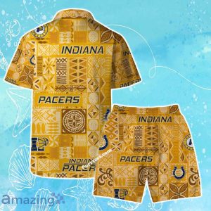 Indiana Pacers Team Logo Tropical Pattern Hawaiian Shirt & Short Product Photo 2
