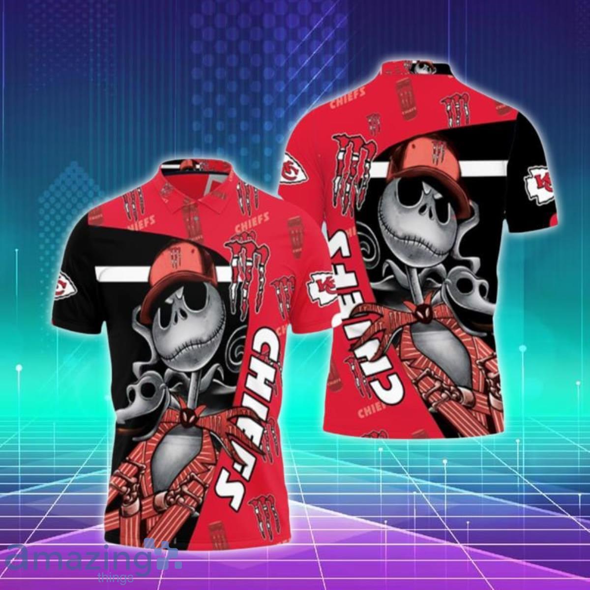 Jack Skellington Monster Energy Logo Printed Kansas City Chief For Fan Polo Shirts Special Gift image Jack Skellington Monster Energy Logo Printed Kansas City Chief For Fan Polo Shirts Special Gift Product Photo 1