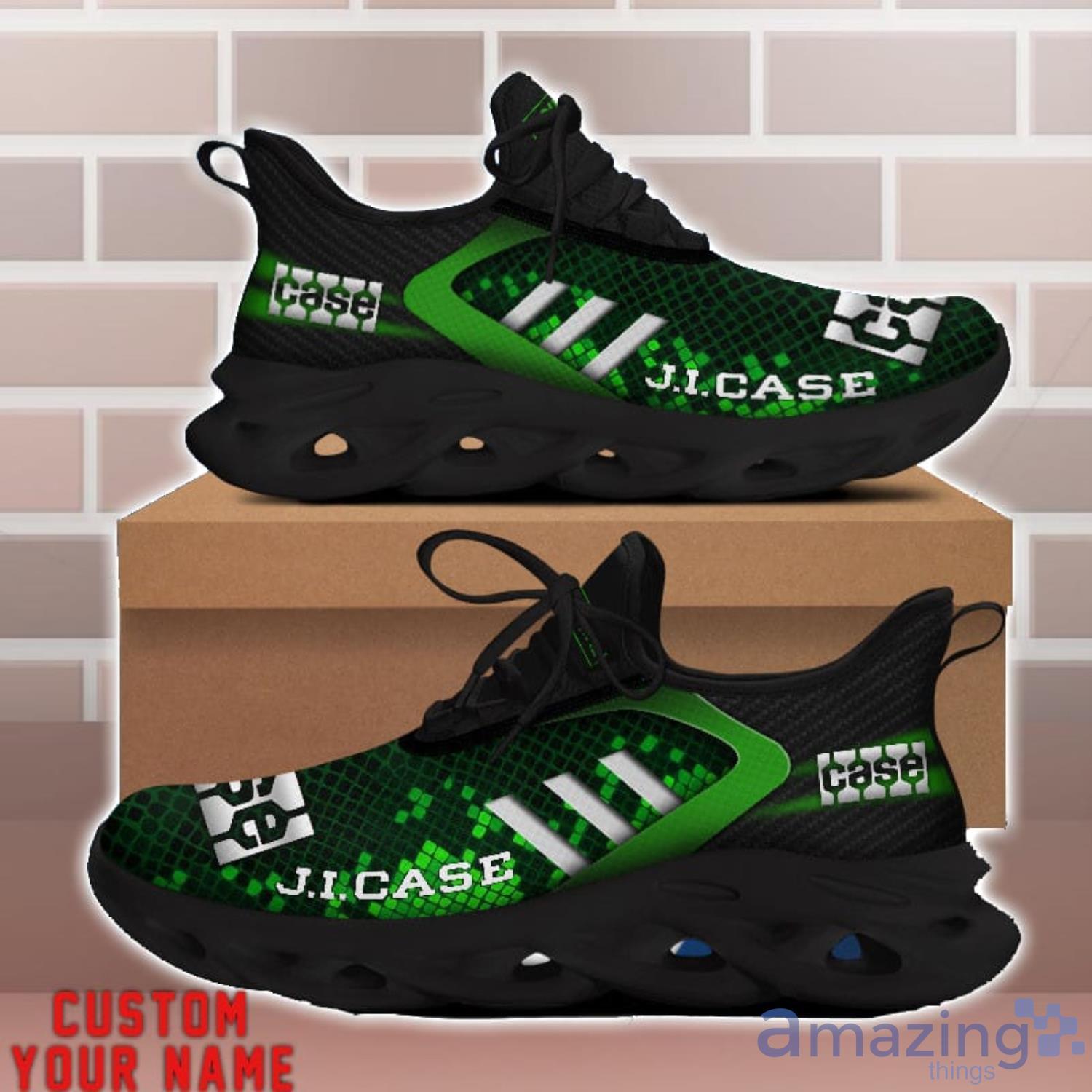 J.I. Case Shoes Green Square Pattern Custom Name Max Soul Sneakers For Men Women image J.I. Case Shoes Green Square Pattern Custom Name Max Soul Sneakers For Men Women Product Photo 2