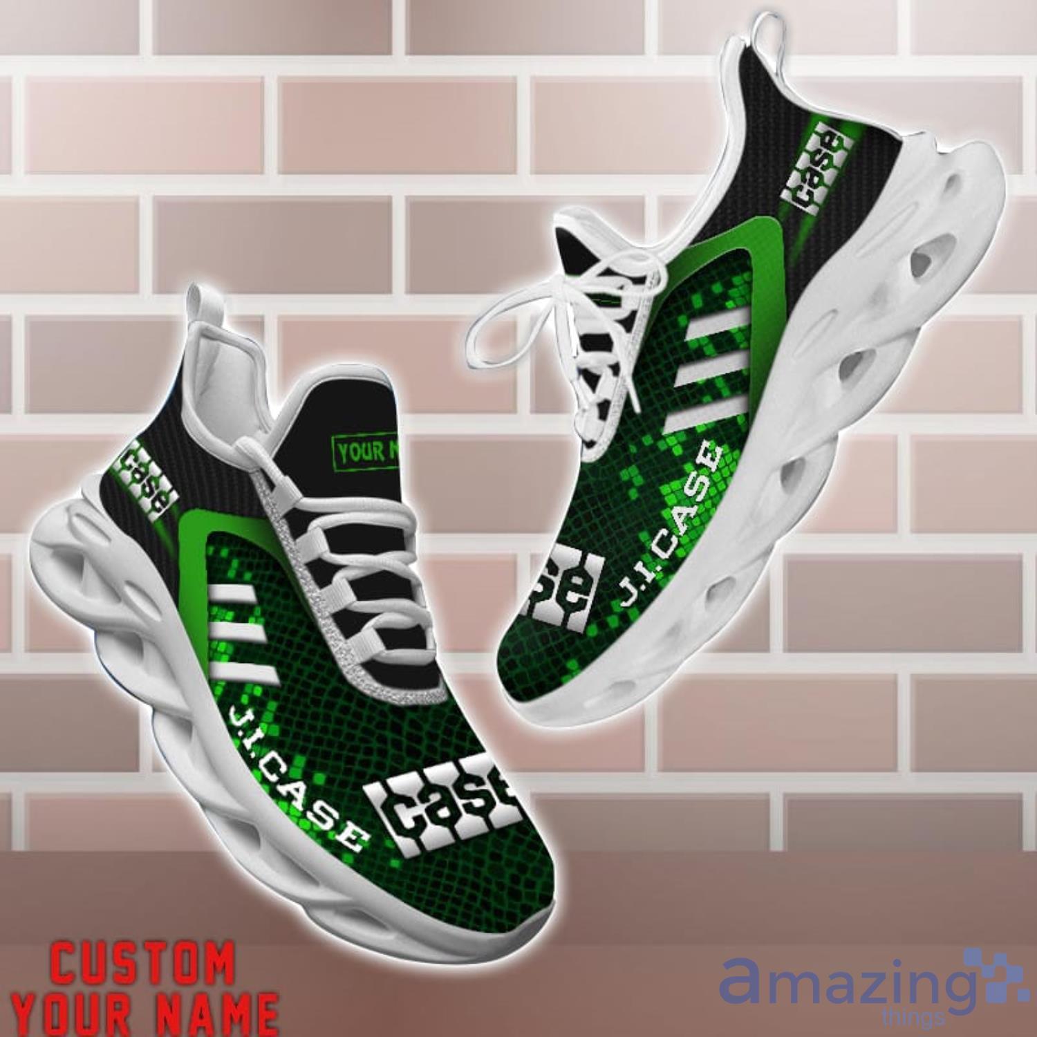J.I. Case Shoes Green Square Pattern Custom Name Max Soul Sneakers For Men Women image J.I. Case Shoes Green Square Pattern Custom Name Max Soul Sneakers For Men Women Product Photo 1