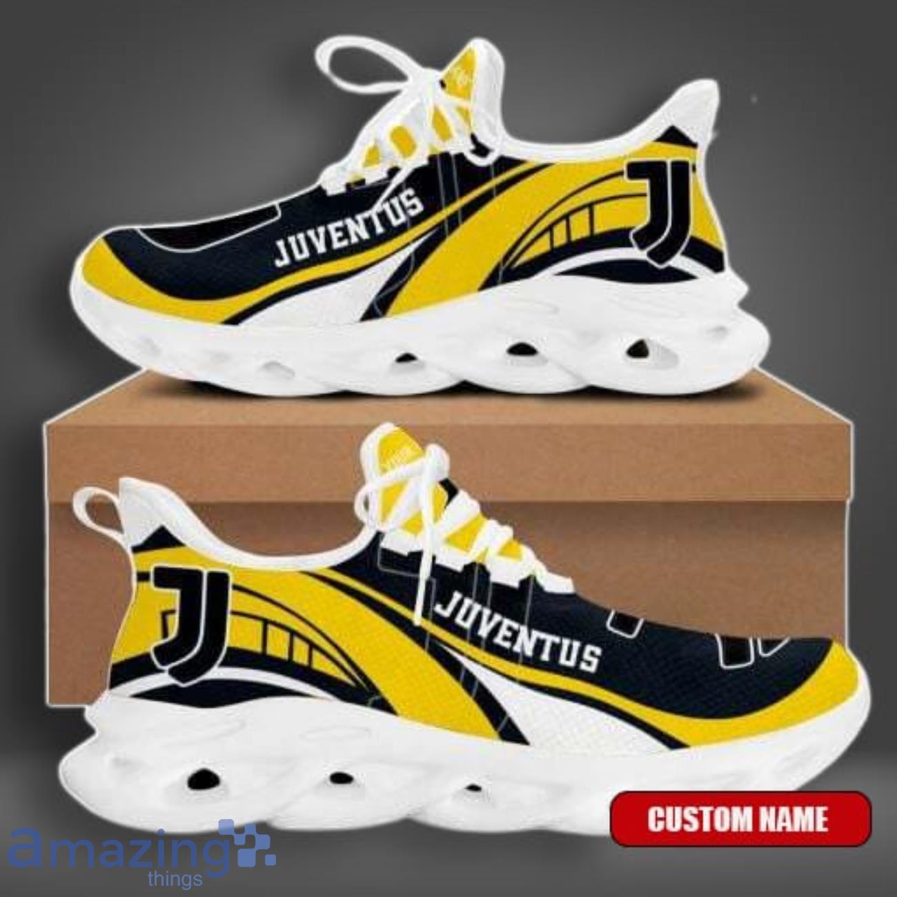 Juventus FC Yellow Black Custom Name Max Soul Shoes Leading The Trend Of Sport Sneakers image Juventus FC Yellow Black Custom Name Max Soul Shoes Leading The Trend Of Sport Sneakers Product Photo 1