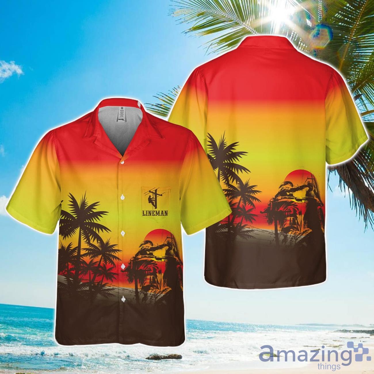 Lineman Sunset Pocket Hawaiian Shirt Beach Shirt For Men Women image Lineman Sunset Pocket Hawaiian Shirt Beach Shirt For Men Women Product Photo 1