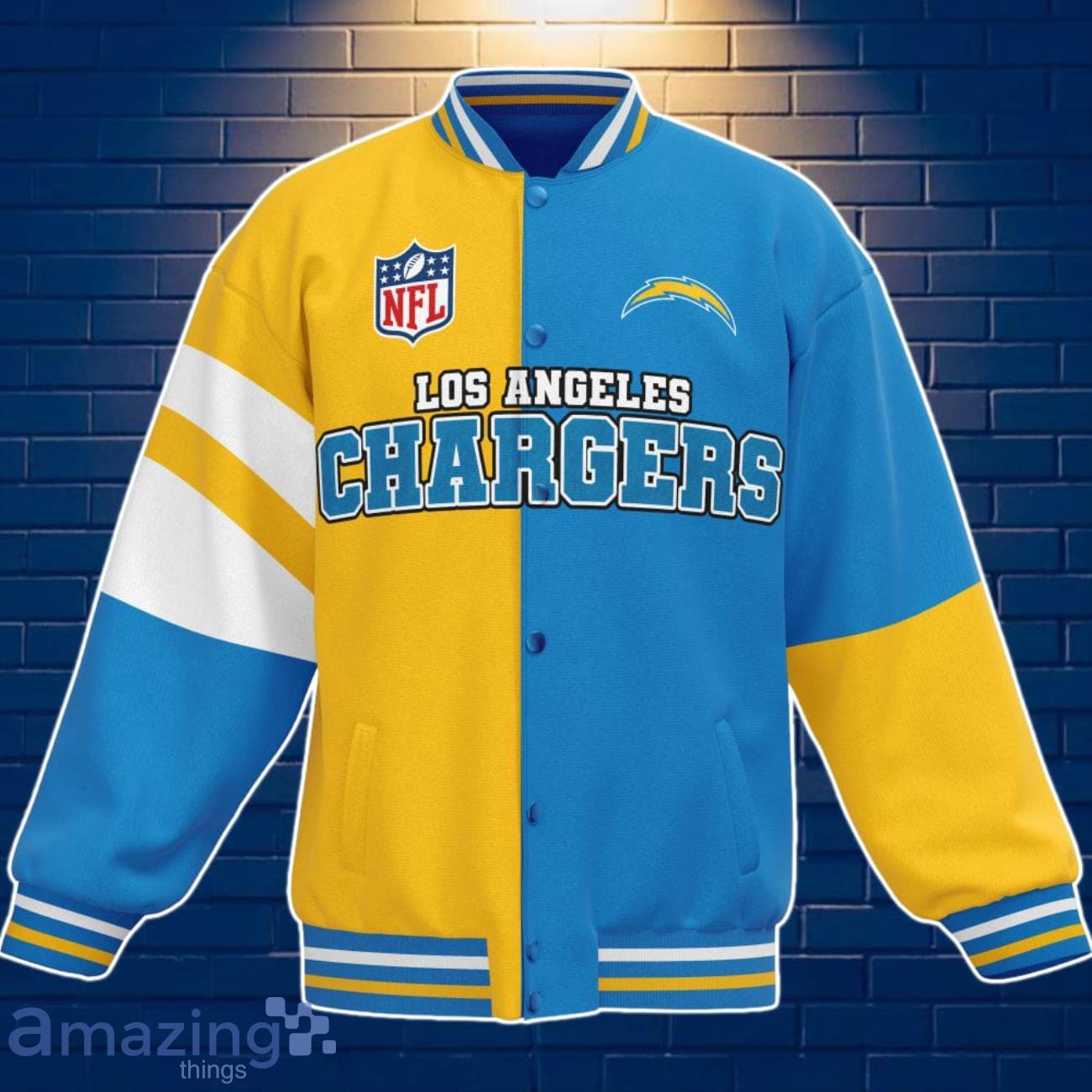 Los Angeles Chargers Baseball Jacket Custom Number & Name Youth Style For Fans image Los Angeles Chargers Baseball Jacket Custom Number & Name Youth Style For Fans Product Photo 3