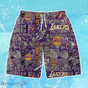 Los Angeles Lakers NBA Logo Vintage Floral Pattern Hawaiian Shirt & Short Product Photo 3