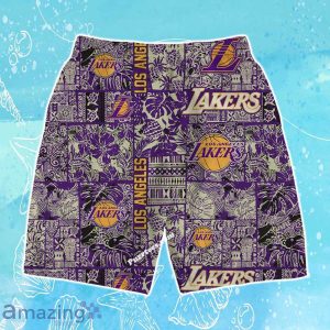 Los Angeles Lakers NBA Logo Vintage Floral Pattern Hawaiian Shirt & Short Product Photo 4