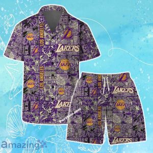 Los Angeles Lakers NBA Logo Vintage Floral Pattern Hawaiian Shirt & Short Product Photo 1