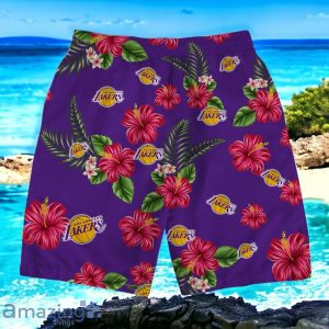 Los Angeles Lakers Team Logo Hawaiian Shirt And Short Floral Pattern Product Photo 4