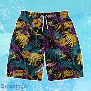 Los Angeles Lakers Team Logo Pattern Aloha Colorful Hawaiian Shirt & Short Product Photo 3