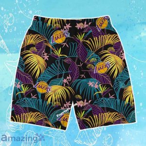 Los Angeles Lakers Team Logo Pattern Aloha Colorful Hawaiian Shirt & Short Product Photo 4