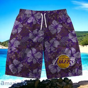 Los Angeles Lakers Team Logo Pattern Retro Hawaiian Shirt And Short Product Photo 3