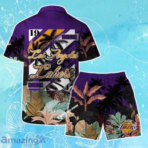 Los Angeles Lakers Team Logo Pattern Tropical Hawaiian Shirt & Short Product Photo 2