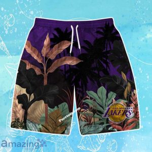 Los Angeles Lakers Team Logo Pattern Tropical Hawaiian Shirt & Short Product Photo 3