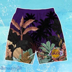 Los Angeles Lakers Team Logo Pattern Tropical Hawaiian Shirt & Short Product Photo 4