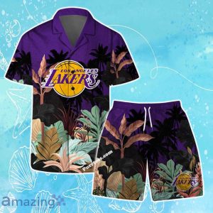 Los Angeles Lakers Team Logo Pattern Tropical Hawaiian Shirt & Short Product Photo 1