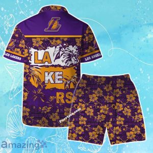 Los Angeles Lakers Team Logo Pattern Vintage Aloha Hawaiian Shirt & Short Product Photo 2