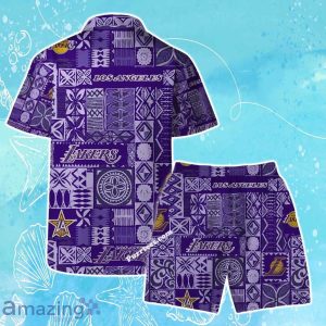 Los Angeles Lakers Team Logo Tropical Pattern Hawaiian Shirt & Short Product Photo 2